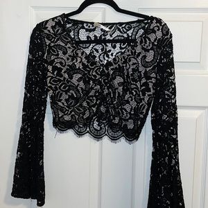 Black Lace Bell Sleeve Crop